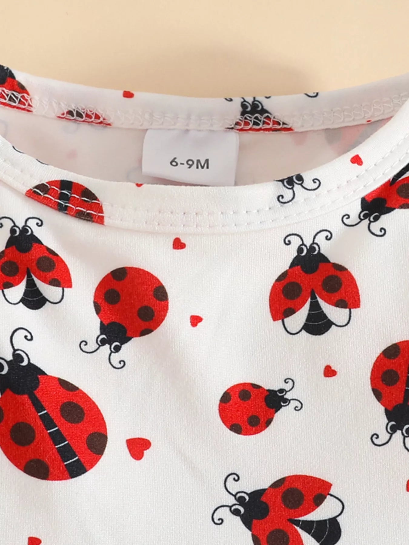 Children's Ladybug Print Ruffle Hem Top & Jeans Set with Headband Trendsi