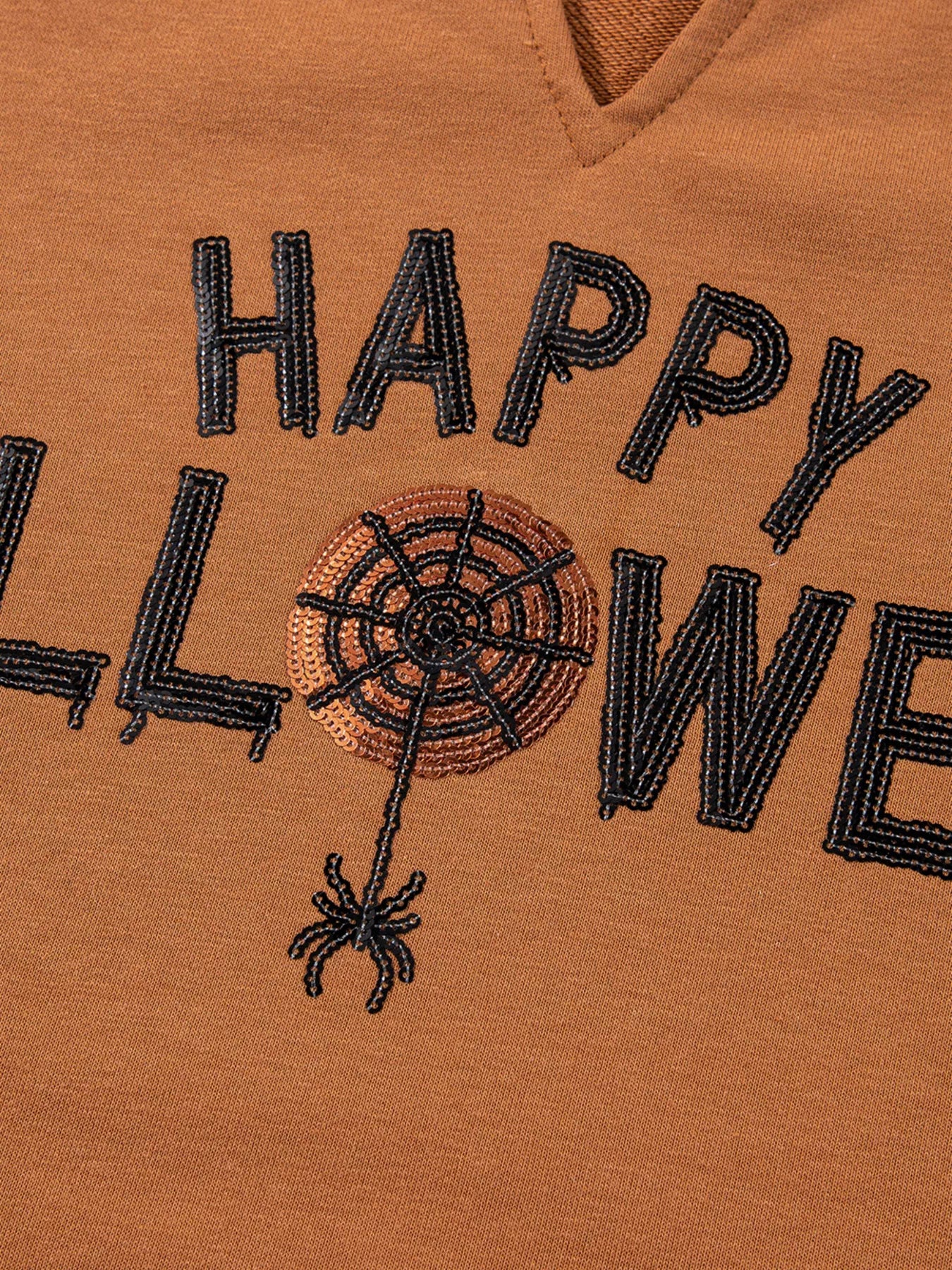 Happy Halloween Graphic Notched Long Sleeve Loose Top OutfitFlow