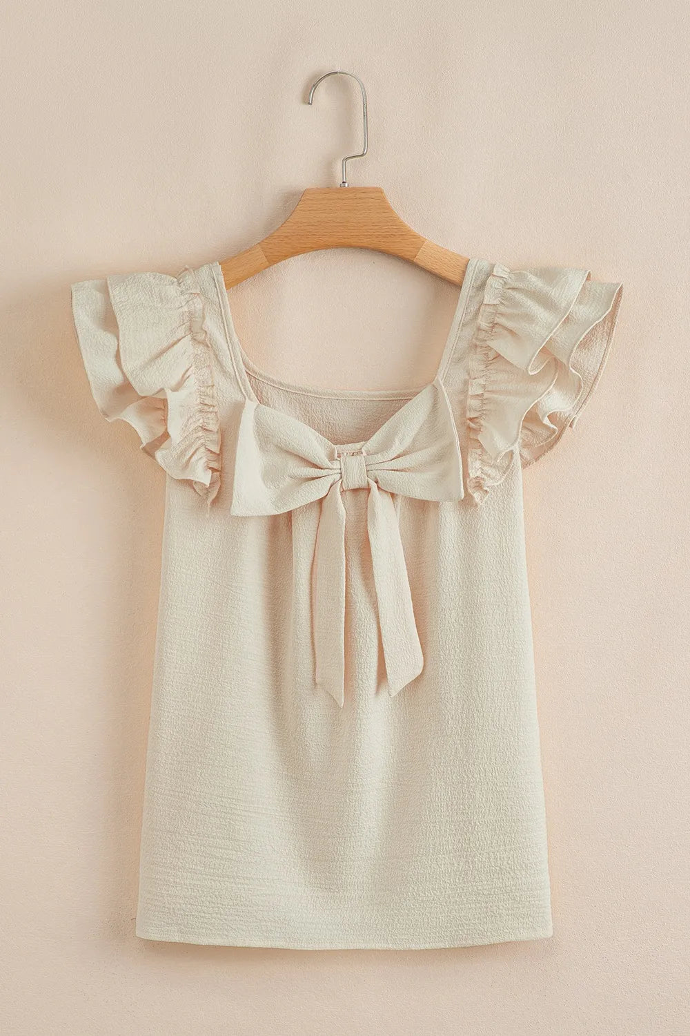 Bow Back Ruffled Cap Sleeve Blouse OutfitFlow