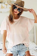 BiBi Thermal Knit with Ruffled Sleeve Top PINK OutfitFlow