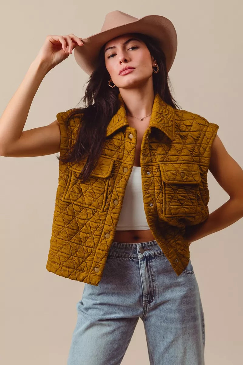 SO ME Triangle Quilting Stitch Button Up Knit Vest OutfitFlow