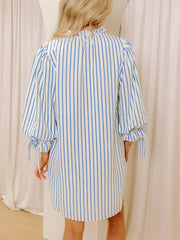 Stripe Knotted Sleeve Notched Shift Mini Dress OutfitFlow