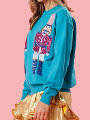 Christmas Sequin Nutcracker Dropped Shoulder Sweatshirt OutfitFlow