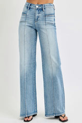 RISEN Full Size Mid Rise Wide Jeans with Front Patch Pocket Plus Size MEDIUM OutfitFlow