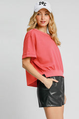 Umgee Full Size Lightweight Cropped Sweatshirt Plus Size Strawberry OutfitFlow