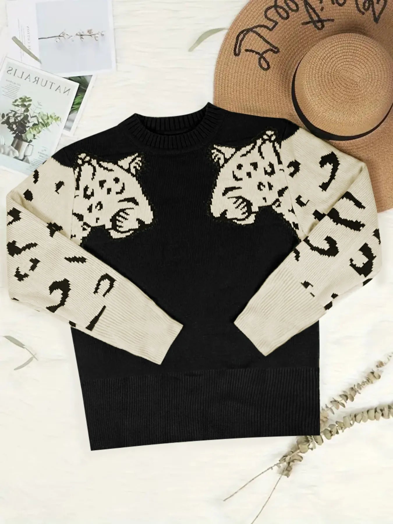 Leopard Round Neck Sweater OutfitFlow