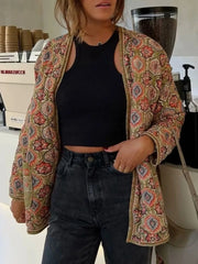 Belted Open Front Floral Winter Coat Floral Trendsi