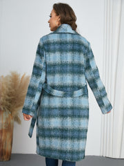 Plaid Tie Waist Long Sleeve Coat