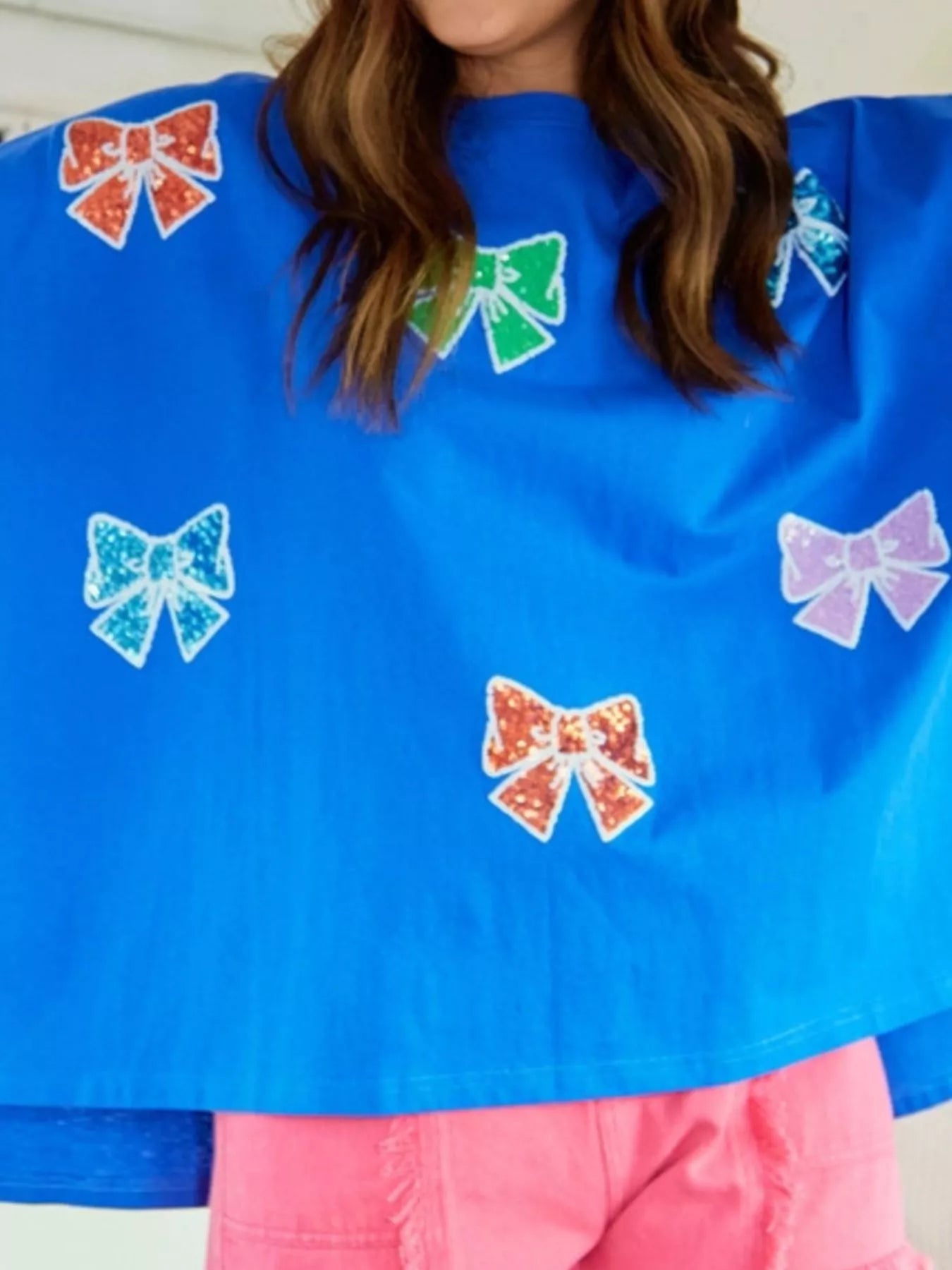 Sequin Bow Round Neck T-Shirt OutfitFlow