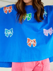 Sequin Bow Round Neck T-Shirt OutfitFlow