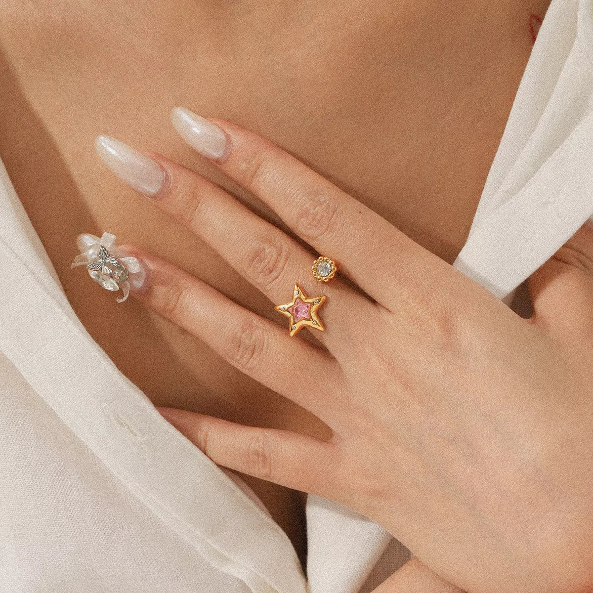 18K Gold-Plated Zircon Star Open Ring OutfitFlow