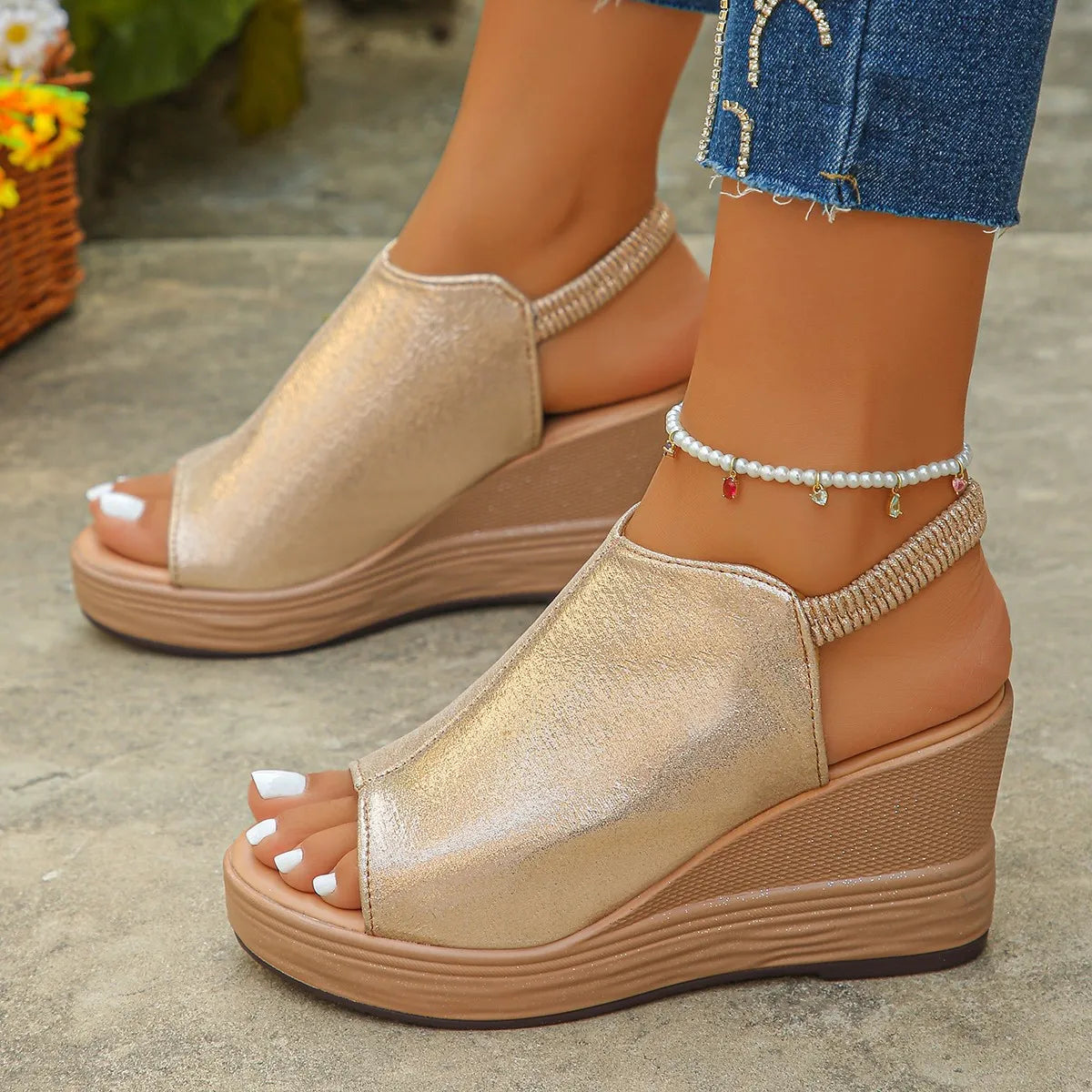 Peep Toe Wedge Sandals OutfitFlow