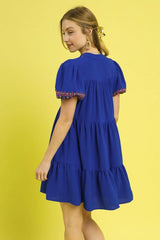 Umgee Floral Trim Puff Sleeve Mini Dress OutfitFlow