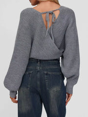 Surplice Cropped Sweater with Back Tie OutfitFlow