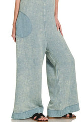 Zenana Double Gauze Washed Wide Leg Overalls OutfitFlow