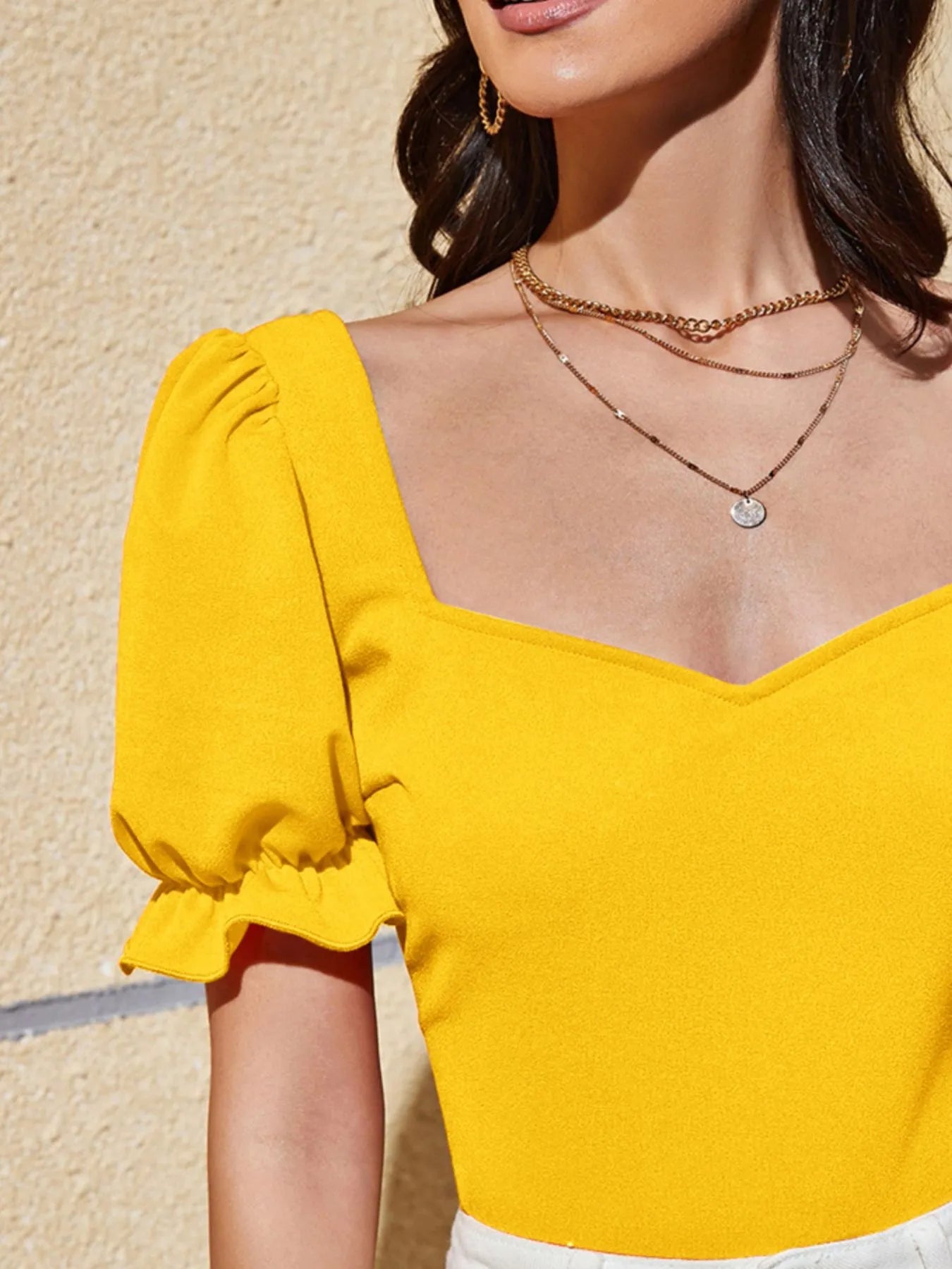 Sweetheart Neck Short Sleeve Top OutfitFlow