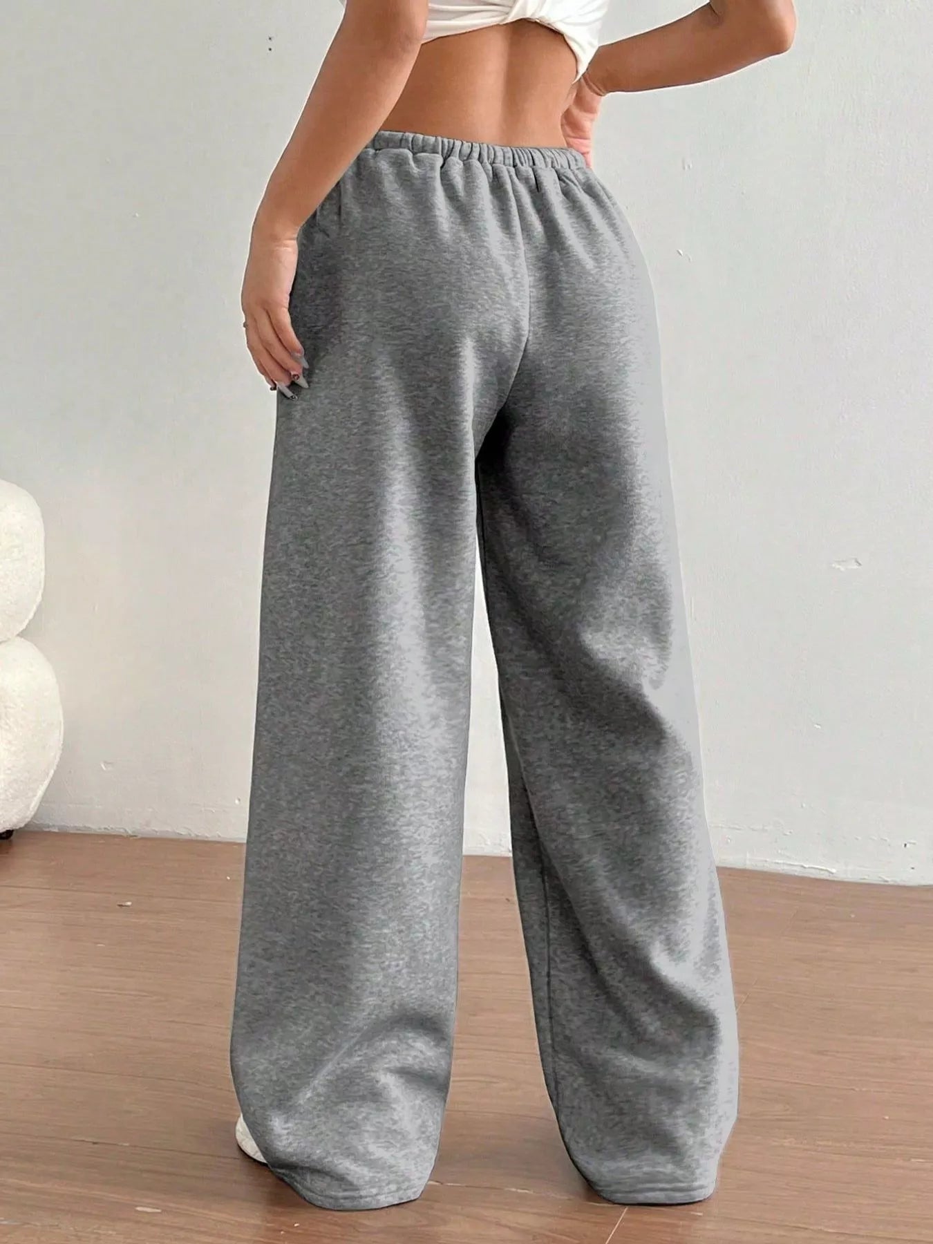Casual Drawstring High Waist Wide Leg Sweatpants OutfitFlow