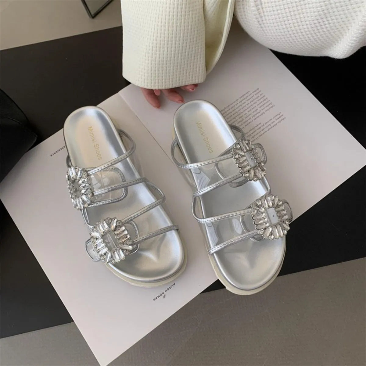 Open Toe Platform Sandals Silver OutfitFlow