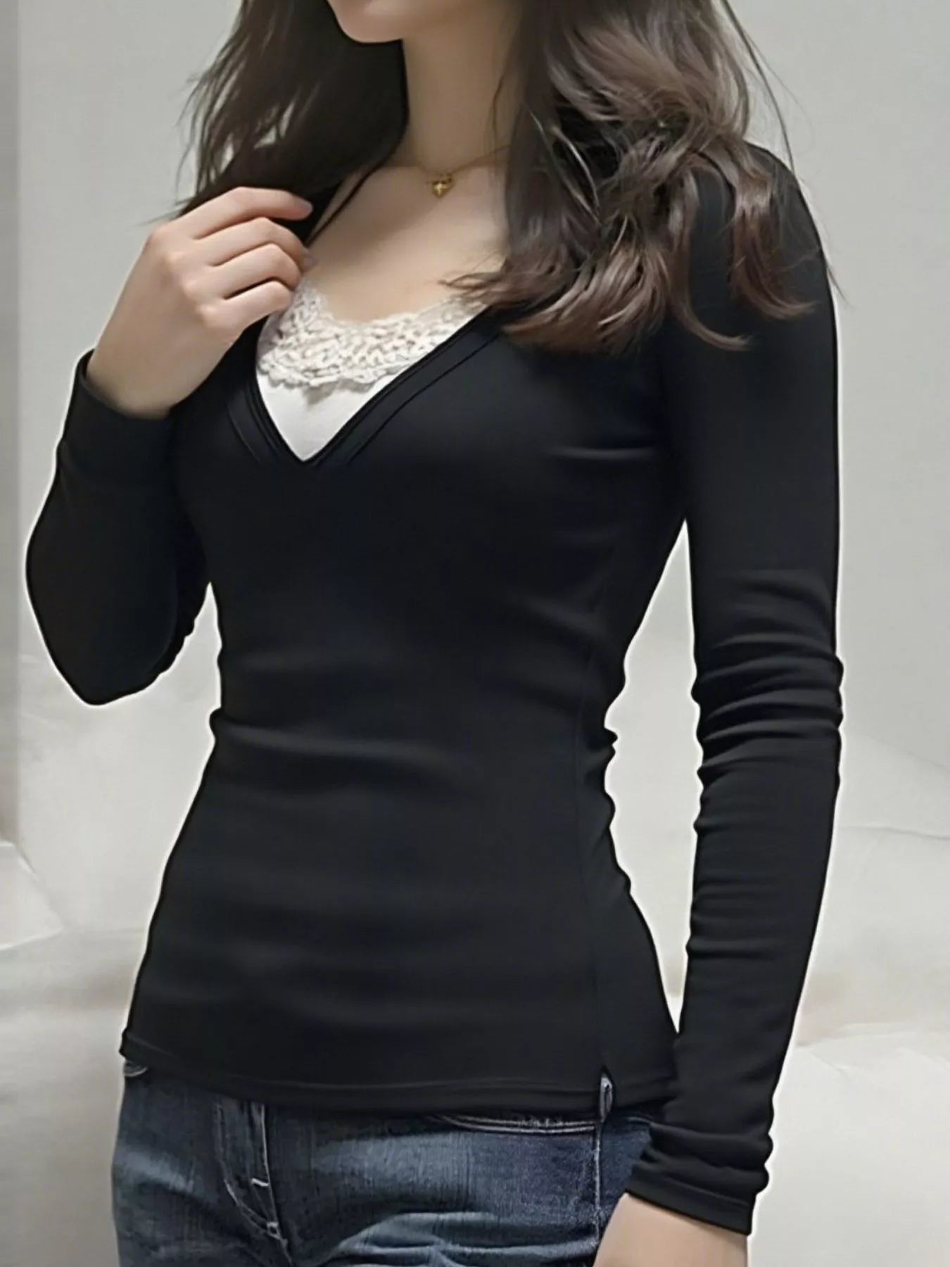 Long Sleeve T-Shirt with Lace Detail Trendsi