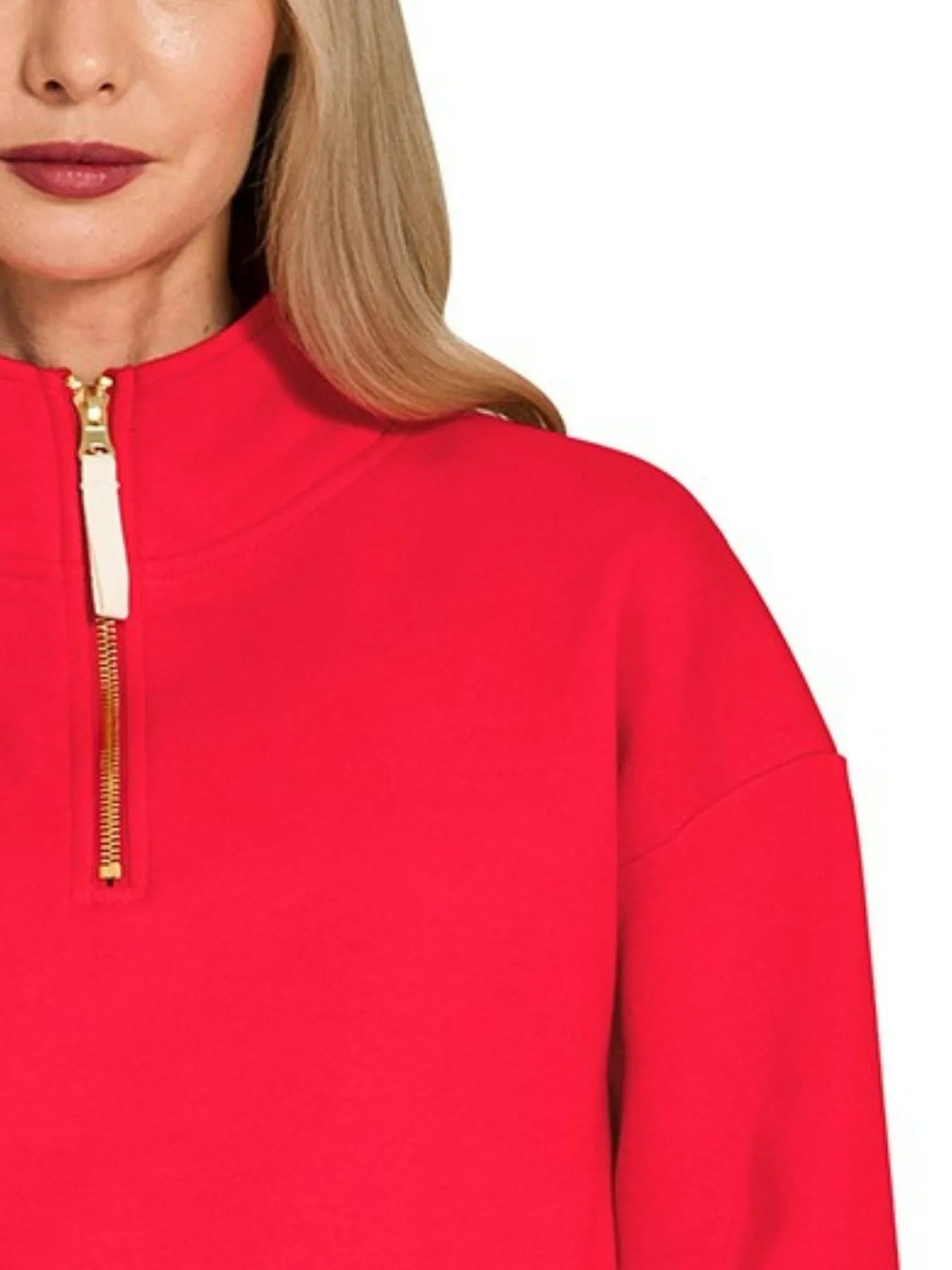 Zenana Fleece Half Zip Sweatshirt Trendsi