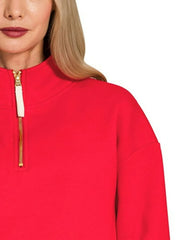 Zenana Fleece Half Zip Sweatshirt Trendsi