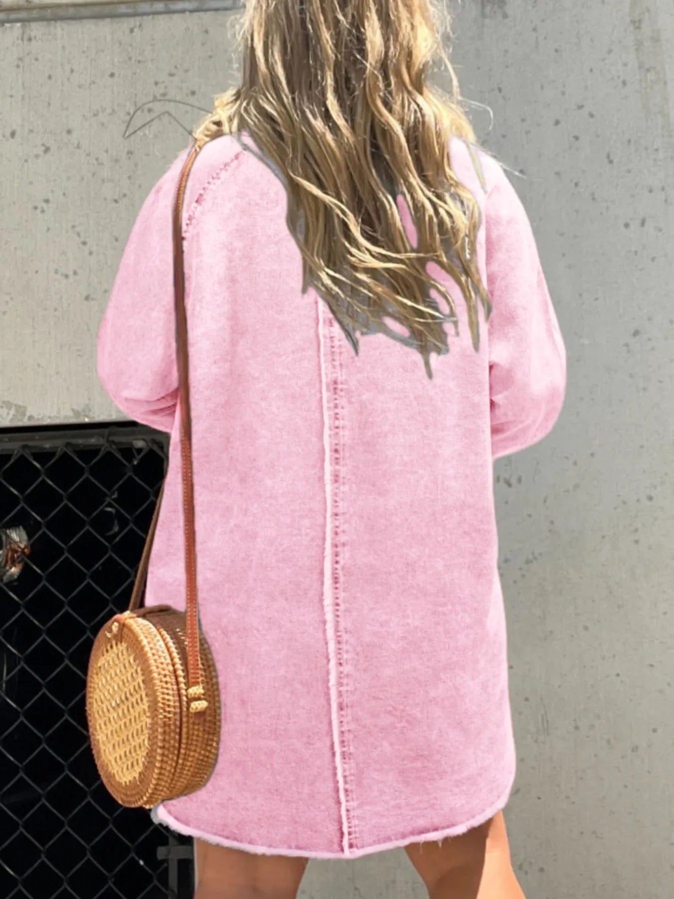 Full Size Button-Front Long Sleeve Denim Shirt Dress Plus Size OutfitFlow