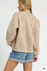 Umgee Coin Stamp Print Sweatshirt OutfitFlow