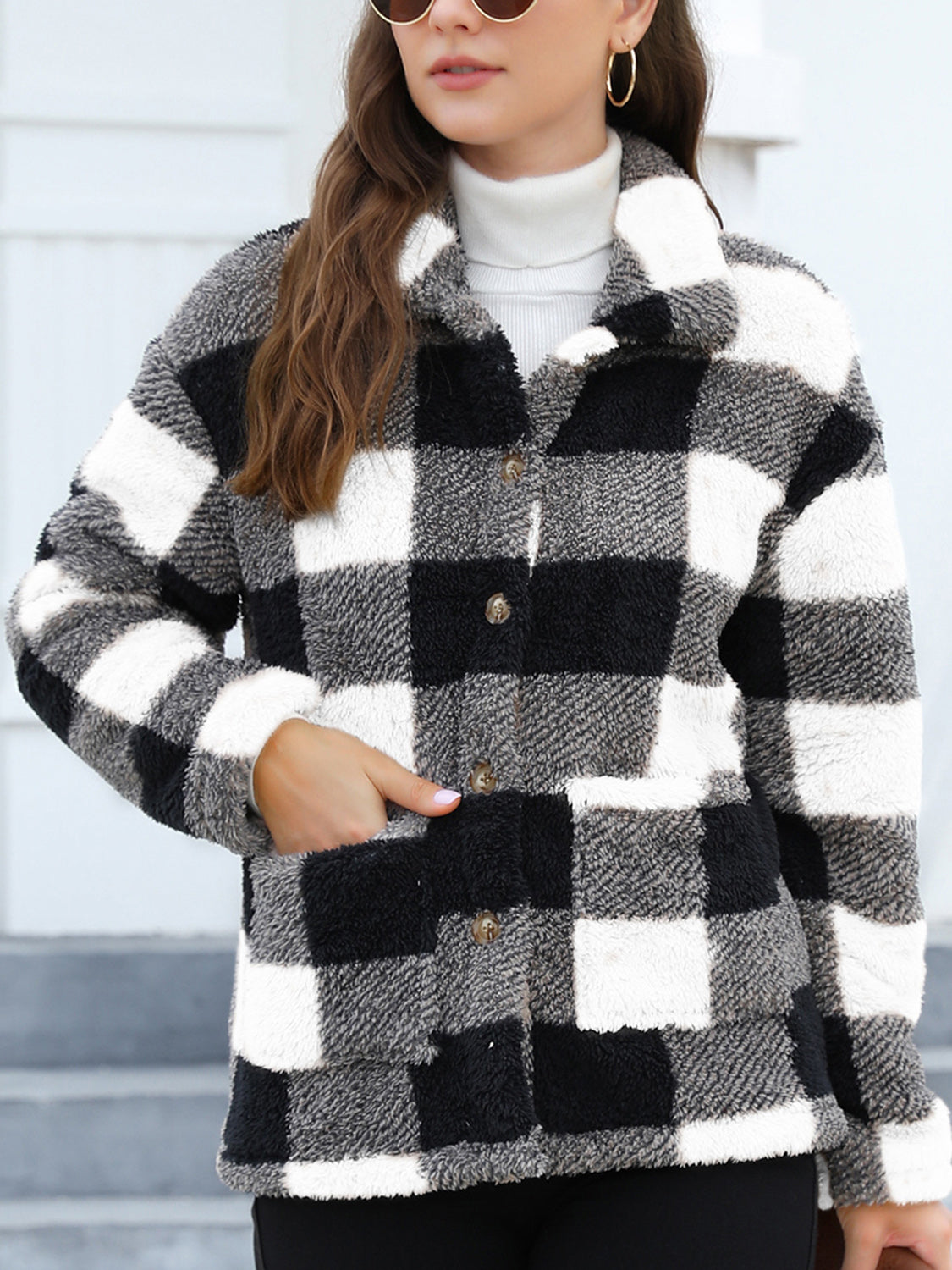 Outfit Flow - Button Up Drop Shoulder Fuzzy Jacket