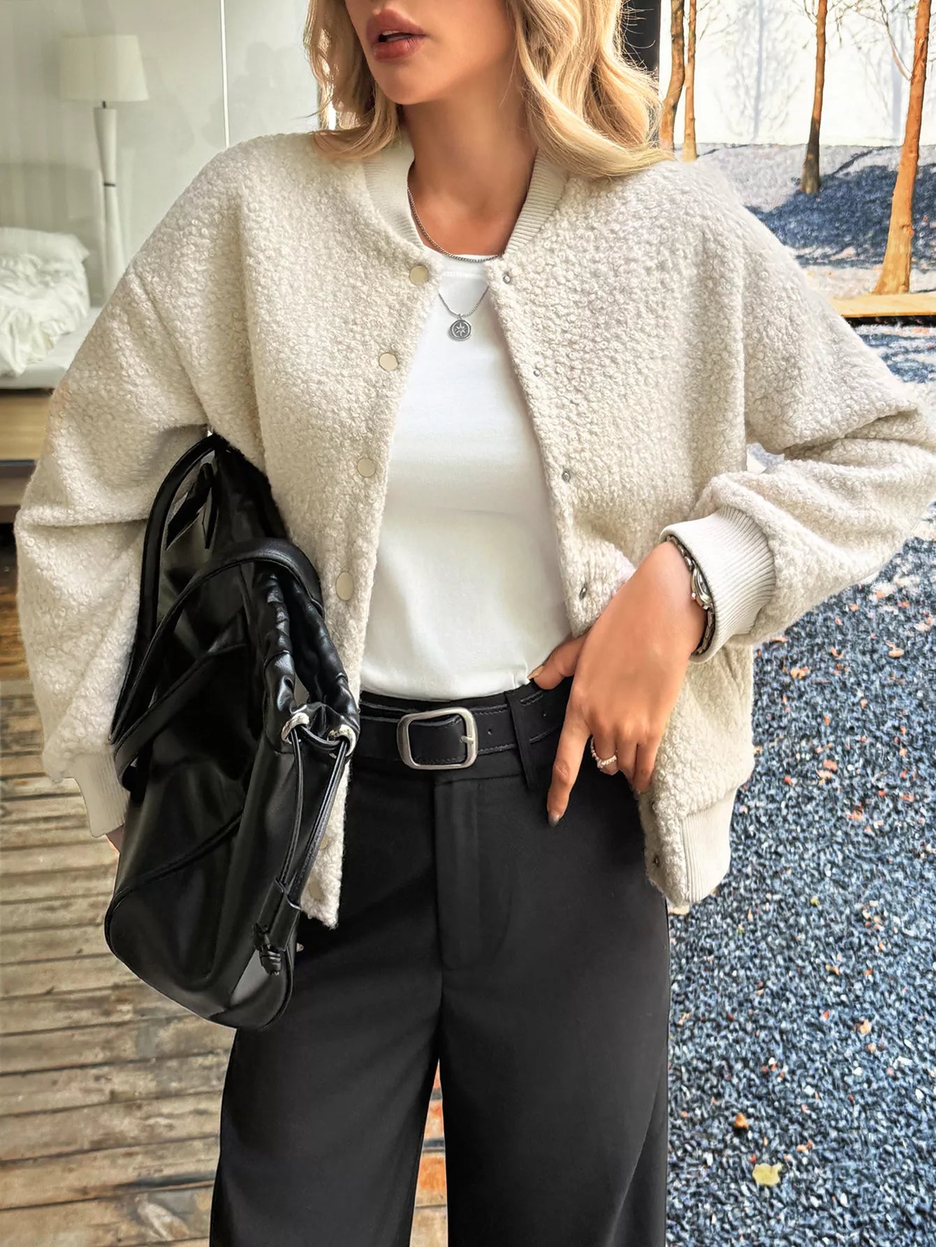 Snap Down Dropped Shoulder Jacket OutfitFlow