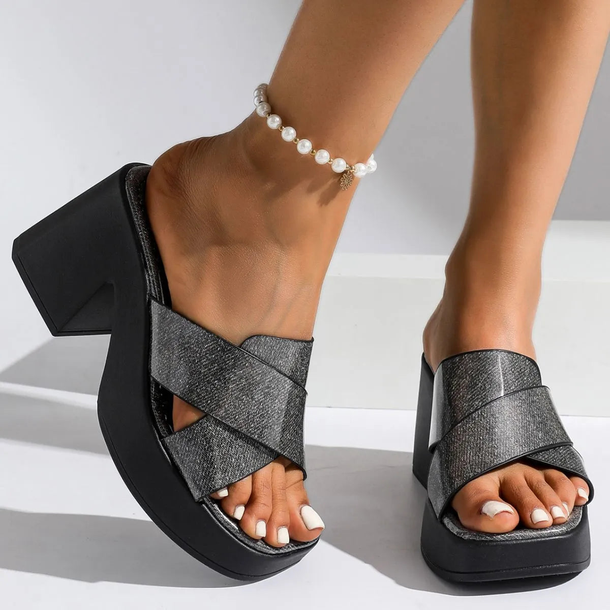 Open Toe Block Heels Sandals Black OutfitFlow
