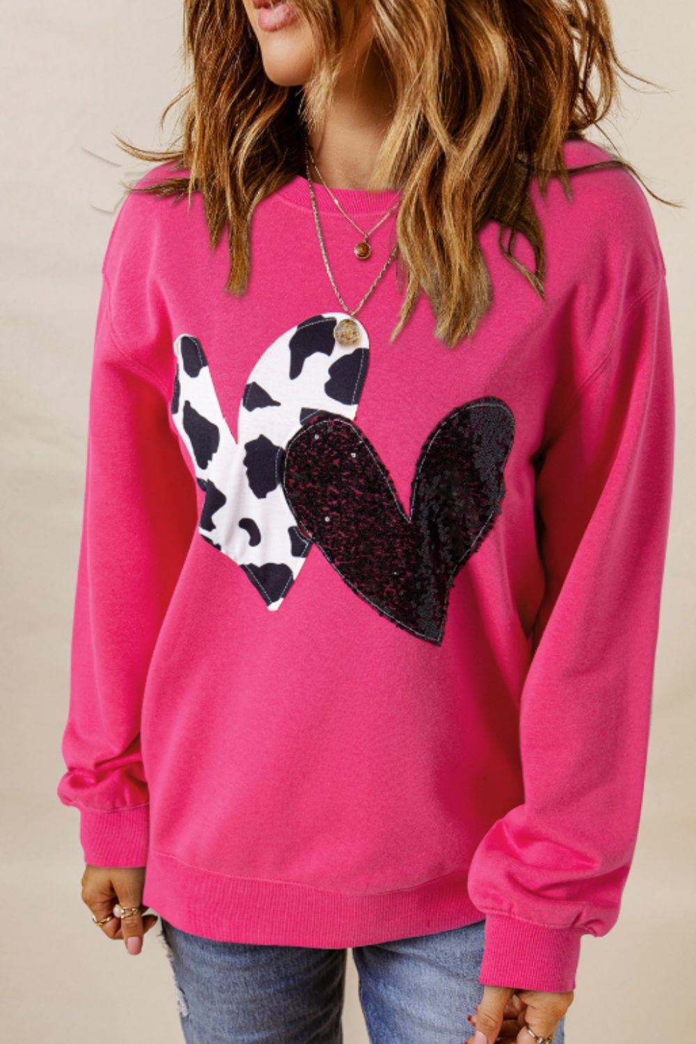 Outfit Flow - Heart Patch Long Sleeve Sweatshirt