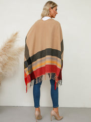 Outfit Flow - Fringe Contrast Plaid Poncho