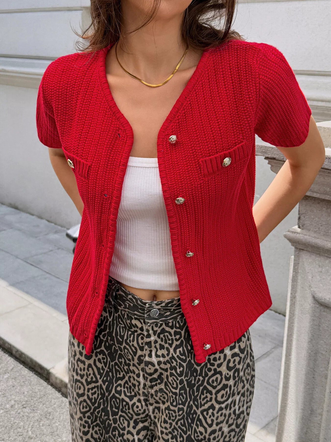 Button Down Short Sleeve Cardigan OutfitFlow