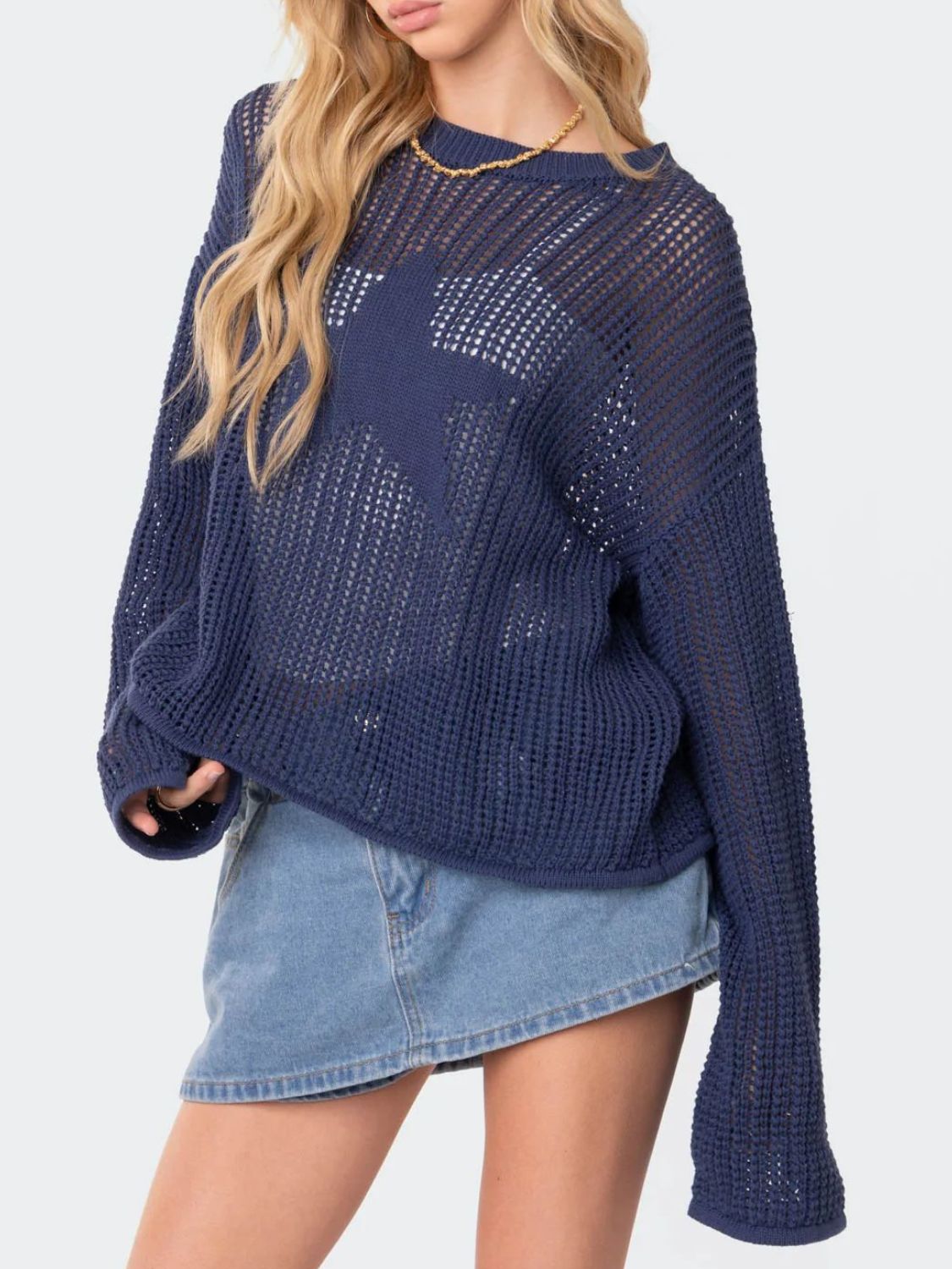 Outfit Flow - Star Round Neck Long Sleeve Knit Top