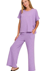 Zenana Cotton Slub Top & Pants Set OutfitFlow