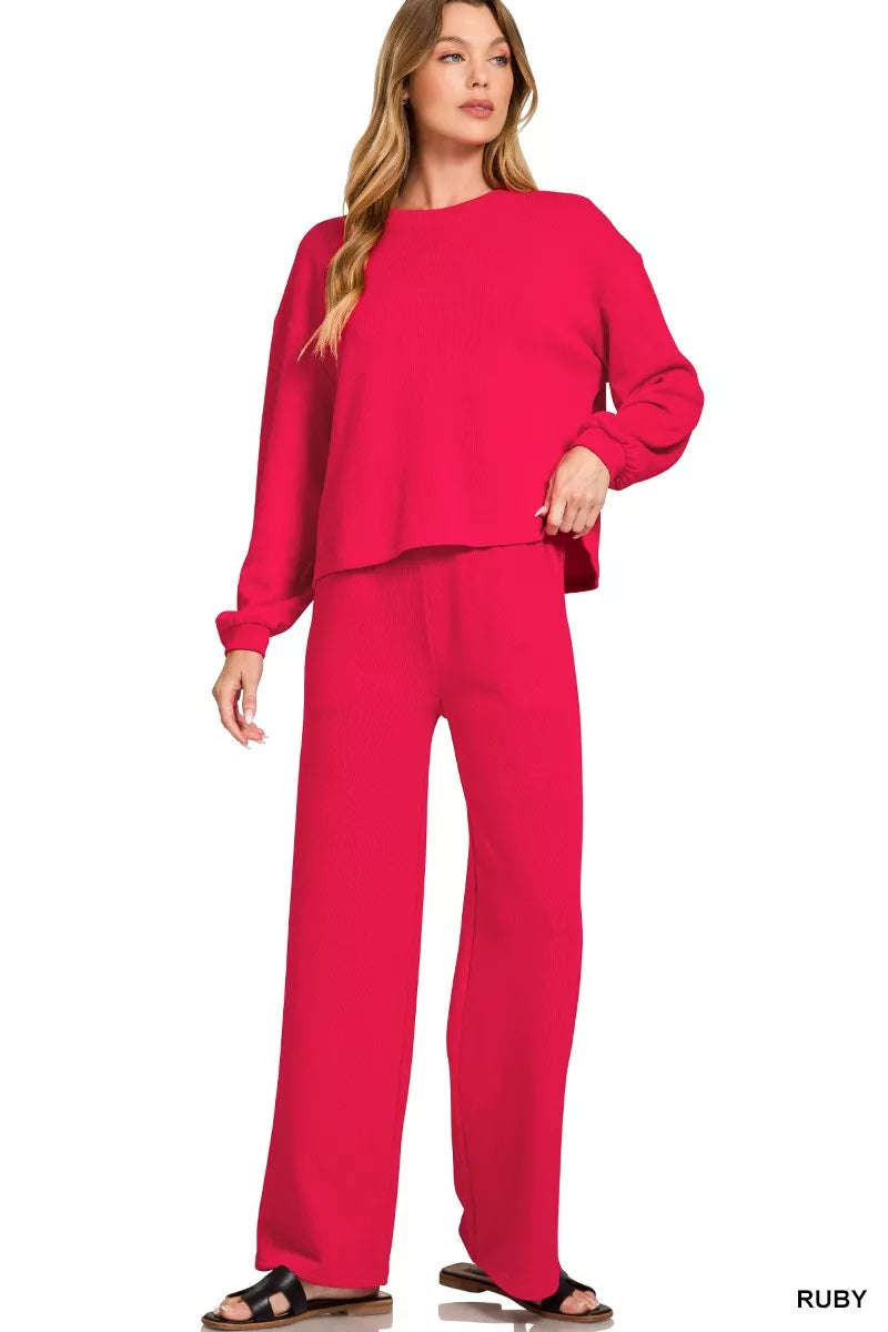 Zenana French Rib Pullover and Pants Set RUBY OutfitFlow