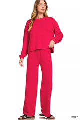Zenana French Rib Pullover and Pants Set RUBY OutfitFlow