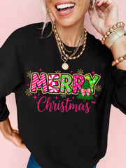 MERRY Christmas Letter Graphic Drop Shoulder Sweatshirt OutfitFlow