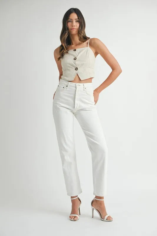 MABLE Linen Mix Button Down Tank Top OutfitFlow