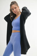 MONO B Chunky Waffle Mineral Wash Hooded Open Cardigan OutfitFlow
