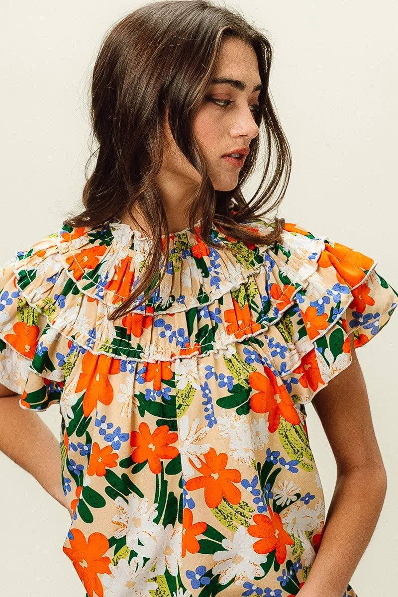 BiBi Multi Color Floral Print Woven Top OutfitFlow