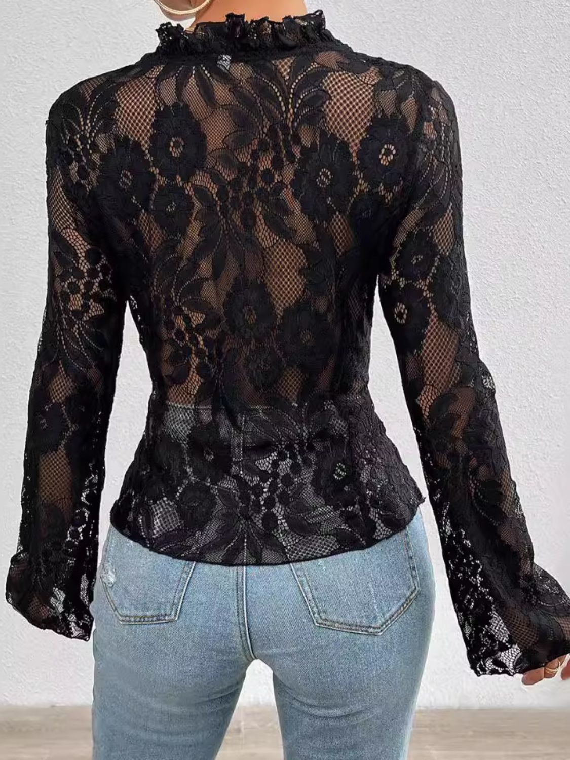 Outfit Flow - Tied V-Neck Long Sleeve Lace Top