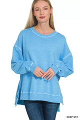 Zenana Full Size French Terry Pigment Dye & Enzyme Washing Pullover Plus Size DEEP SKY OutfitFlow