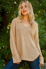 And The Why Textured Basic Collar Neck Sweater Pullover OutfitFlow