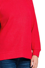 Zenana Round Neck Raglan Long Sleeve Sweater OutfitFlow