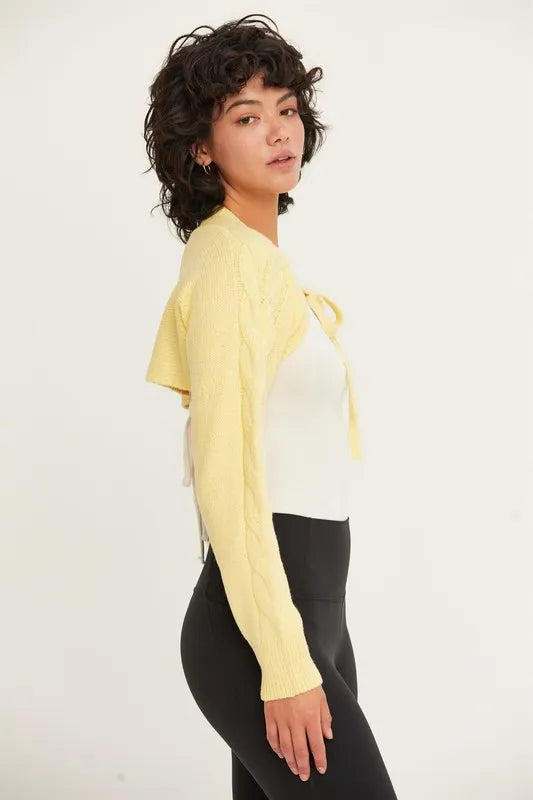 HYFVE Cable-Knit Tie-Front Shrug OutfitFlow