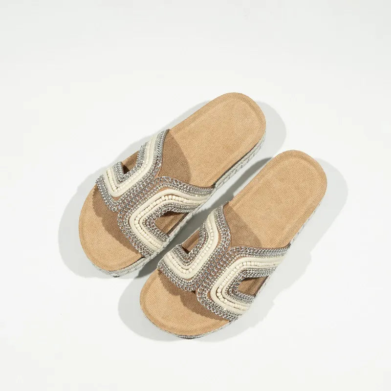 Open Toe Platform Sandals Beige OutfitFlow