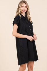 Mittoshop Twill Short Sleeve Collared Mini Dress OutfitFlow