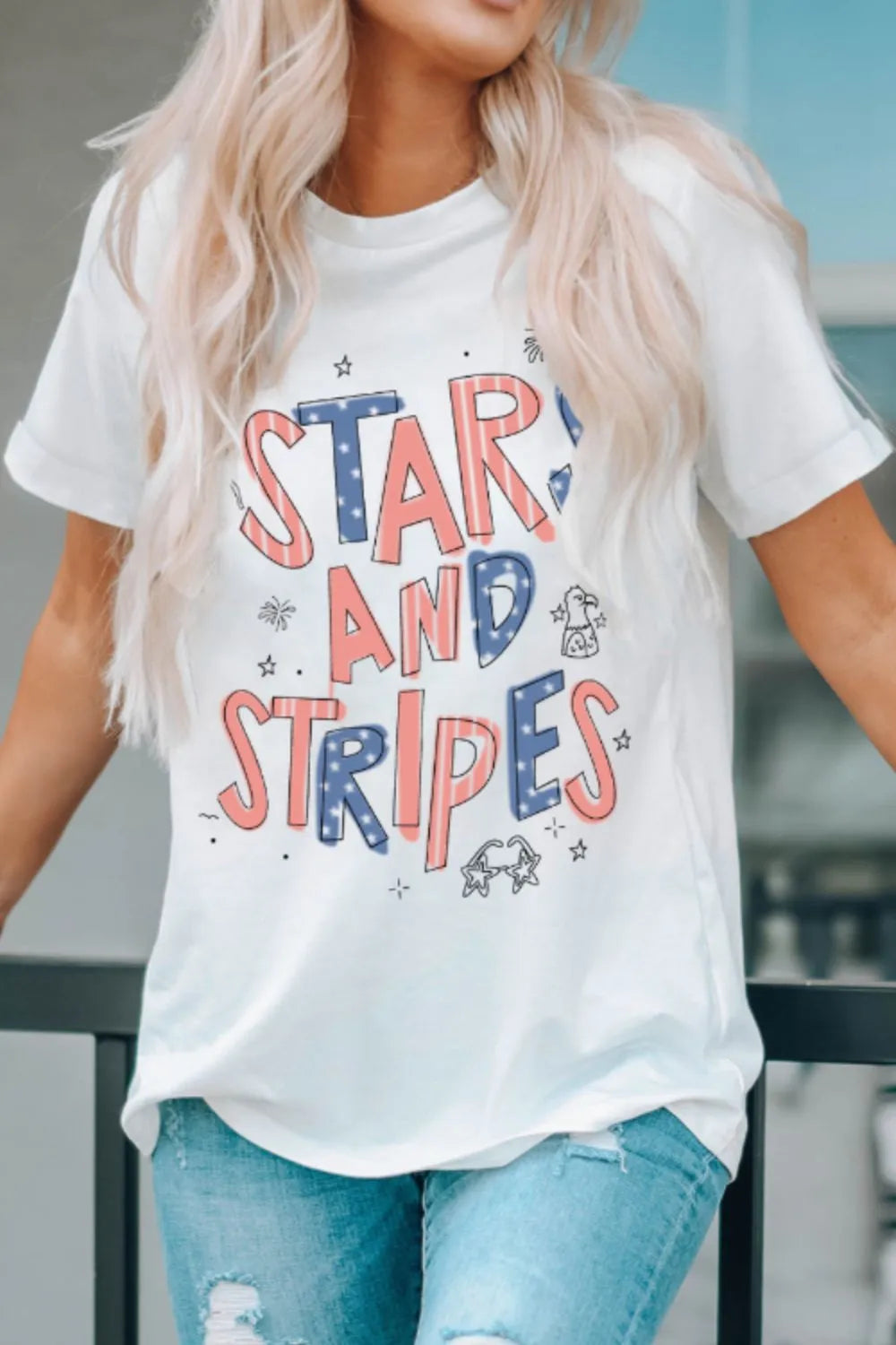 Stars and Stripes Patriotic Graphic T-Shirt OutfitFlow