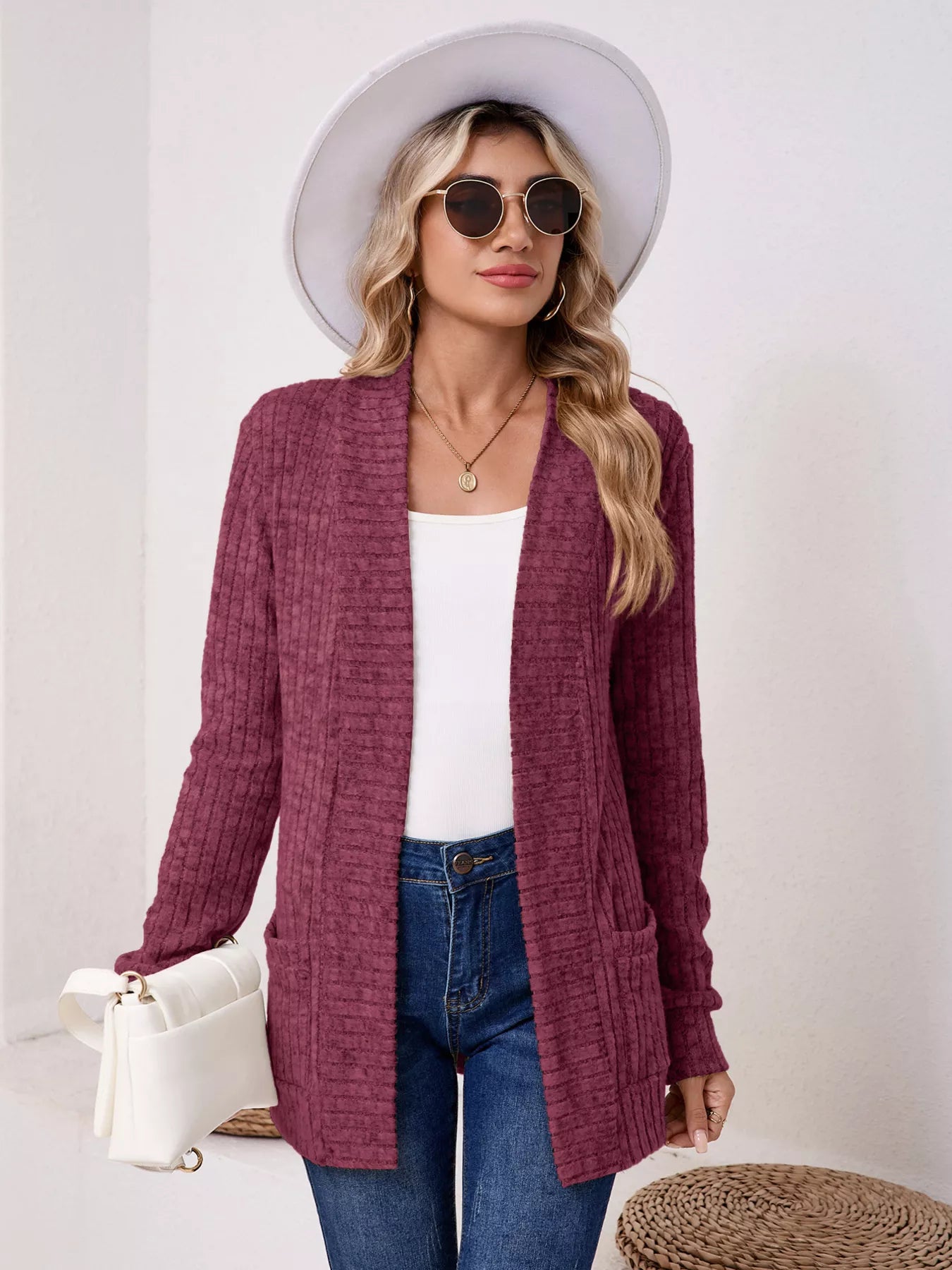 Casual Knit Open Front Cardigan OutfitFlow